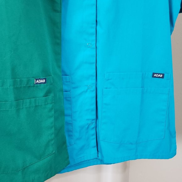 Adar Hunter Green Teal Blue Double Pocket Snap Front Scrub Top Bundle Medium - Picture 4 of 12